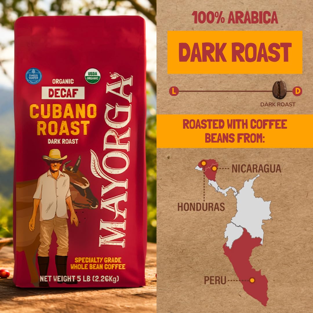Mayorga Organic Coffee 12oz Cafe Cubano Roast - Dark Roast Whole Bean Coffee Specialty Grade, 100% Arabica, Slow Roasted, Bold and Smooth Flavor with Low Acidity - USDA Organic, Non-GMO, Kosher,