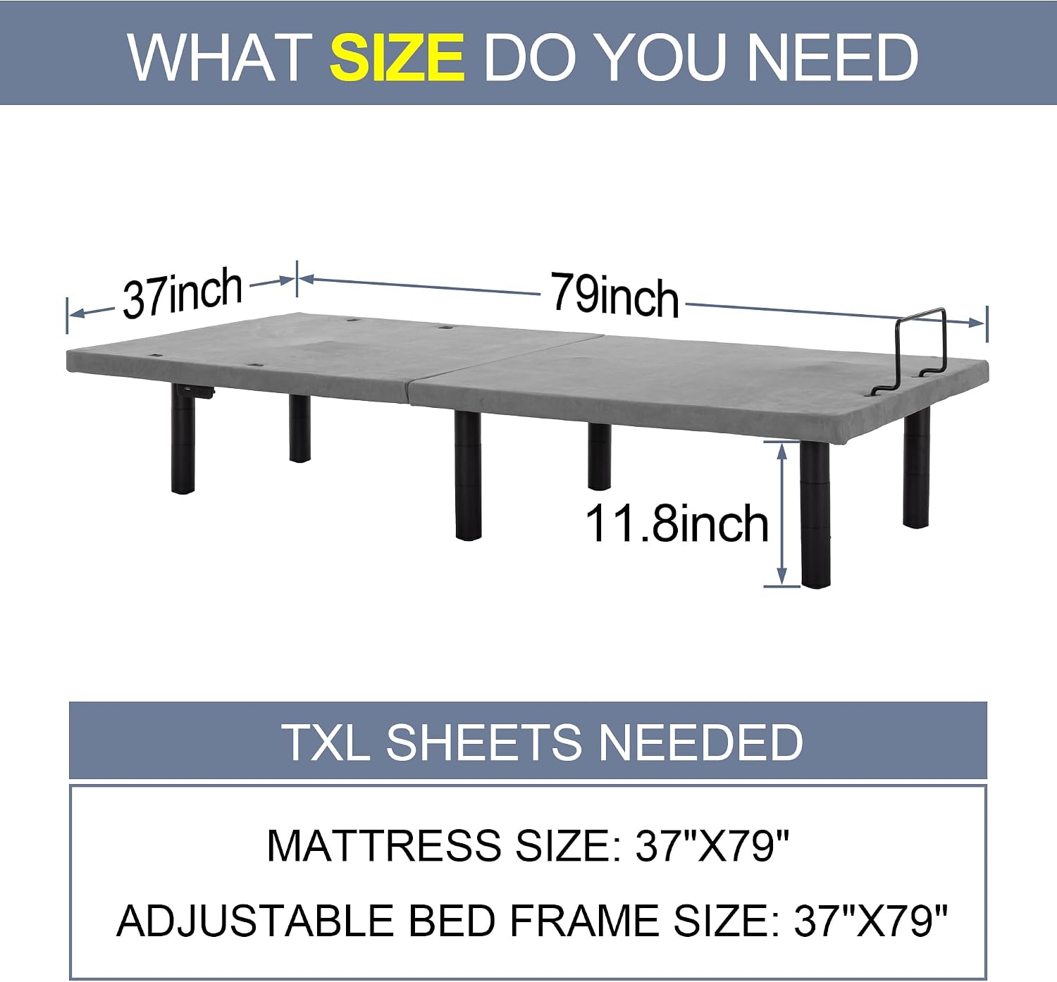 Fromann Adjustable Electric Twin XL Bed Base Frame with Massage, USB Type-C Ports, Zero Gravity, Under Bed Led Lighting and Three Leg Height (Black)
