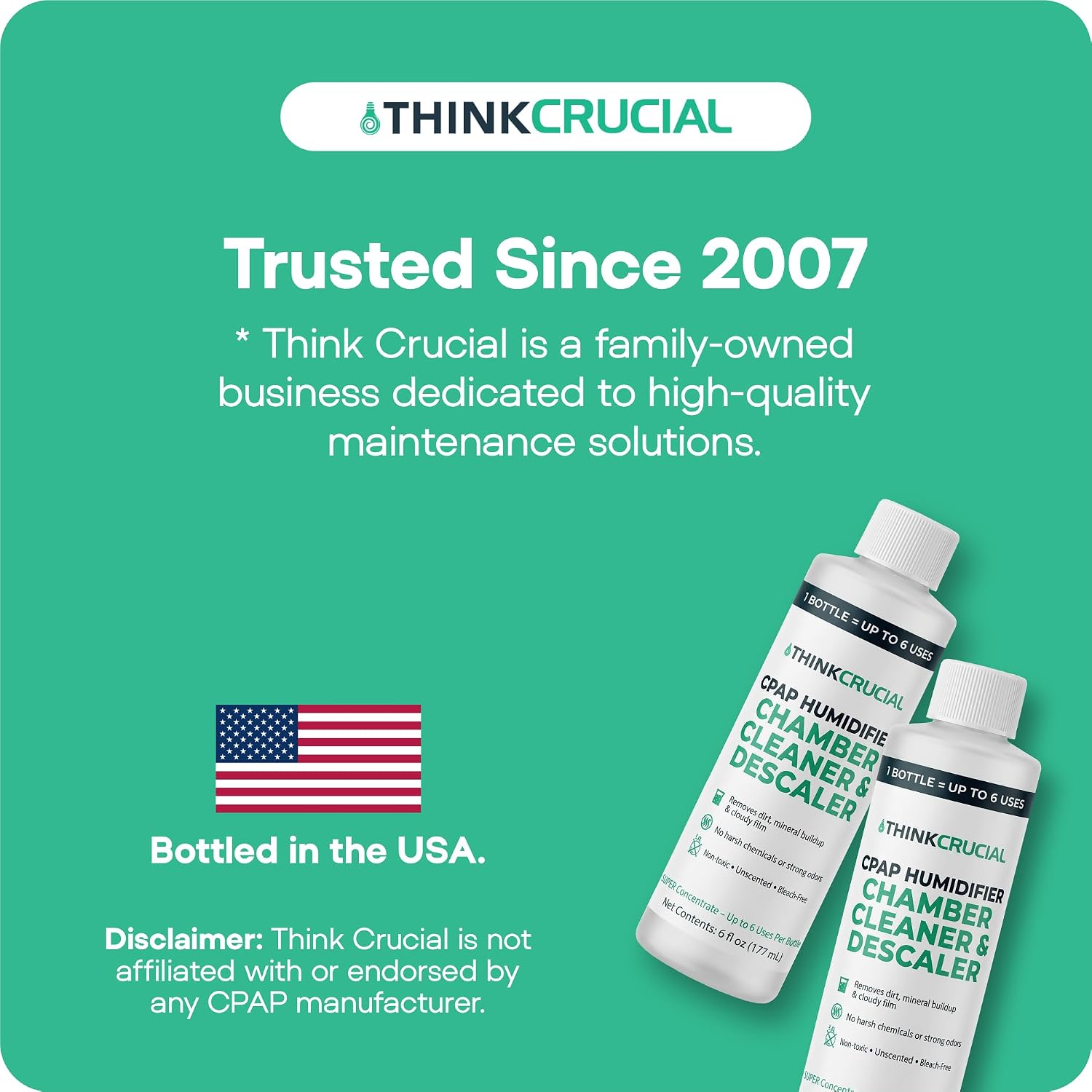 Think Crucial 6x Uses CPAP Cleaner & Descaler for Humidifier Chambers – Super Concentrated Cleaning Descaling Solution for CPAP Water Tanks –