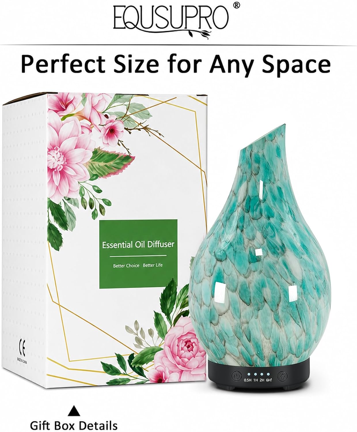 Aromatherapy Essential Oil Diffuser for Home- Art Glass Diffuser for Essential Oils with Waterless Auto Shut-Off 4 Timer 7 Colors LED Night Light