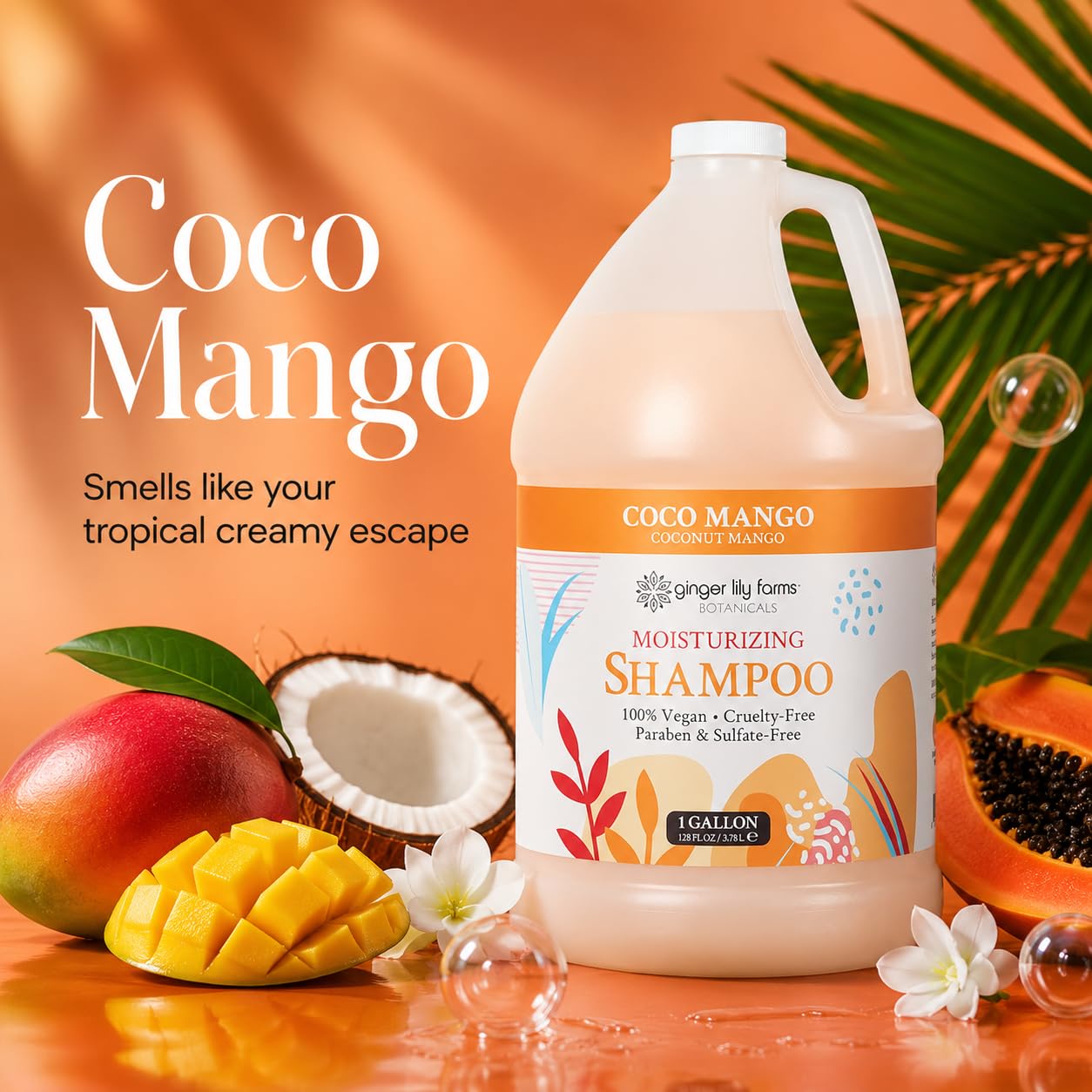 Ginger Lily Farms Botanicals Moisturizing Shampoo for All Hair Types, Coco Mango, 100% Vegan & Cruelty-Free, Coconut Mango Scent, 1 Gallon (128 fl oz) Refill | for Hands, Body & Hair, Moisturizing Wash, Salon Wash, Spa Cleanser, Salon & Spa Essentials, M…