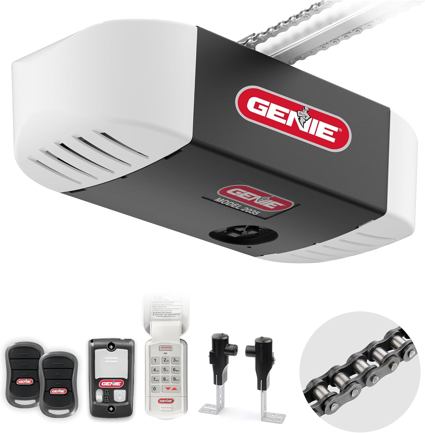 Genie Chain Drive 550 Garage Door Opener, Heavy Duty Chain Drive Opener, Model 2035-TKO | Heavy Duty Chain Drive, Durable Rail, 2 Remotes