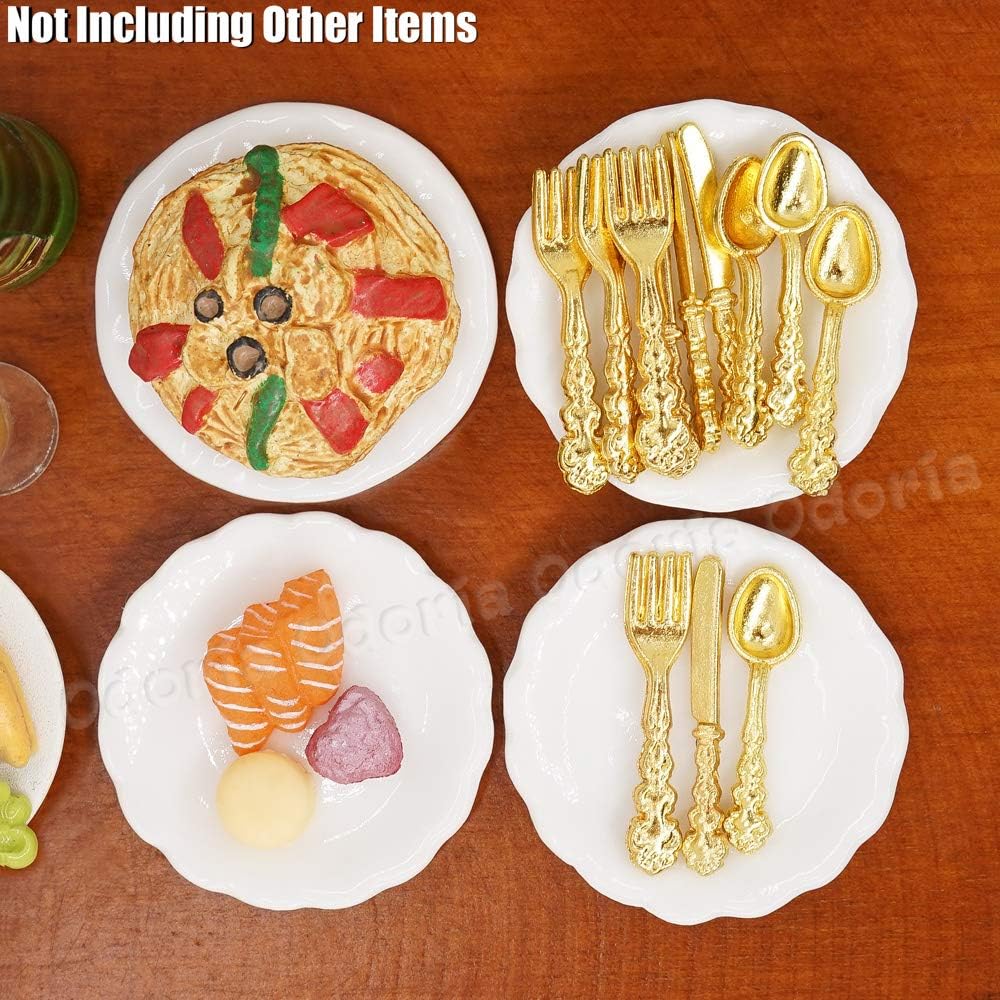 Odoria 1/12 Miniature Plates and Silverware Knife Fork Spoon Set Dollhouse Accessories, Silver