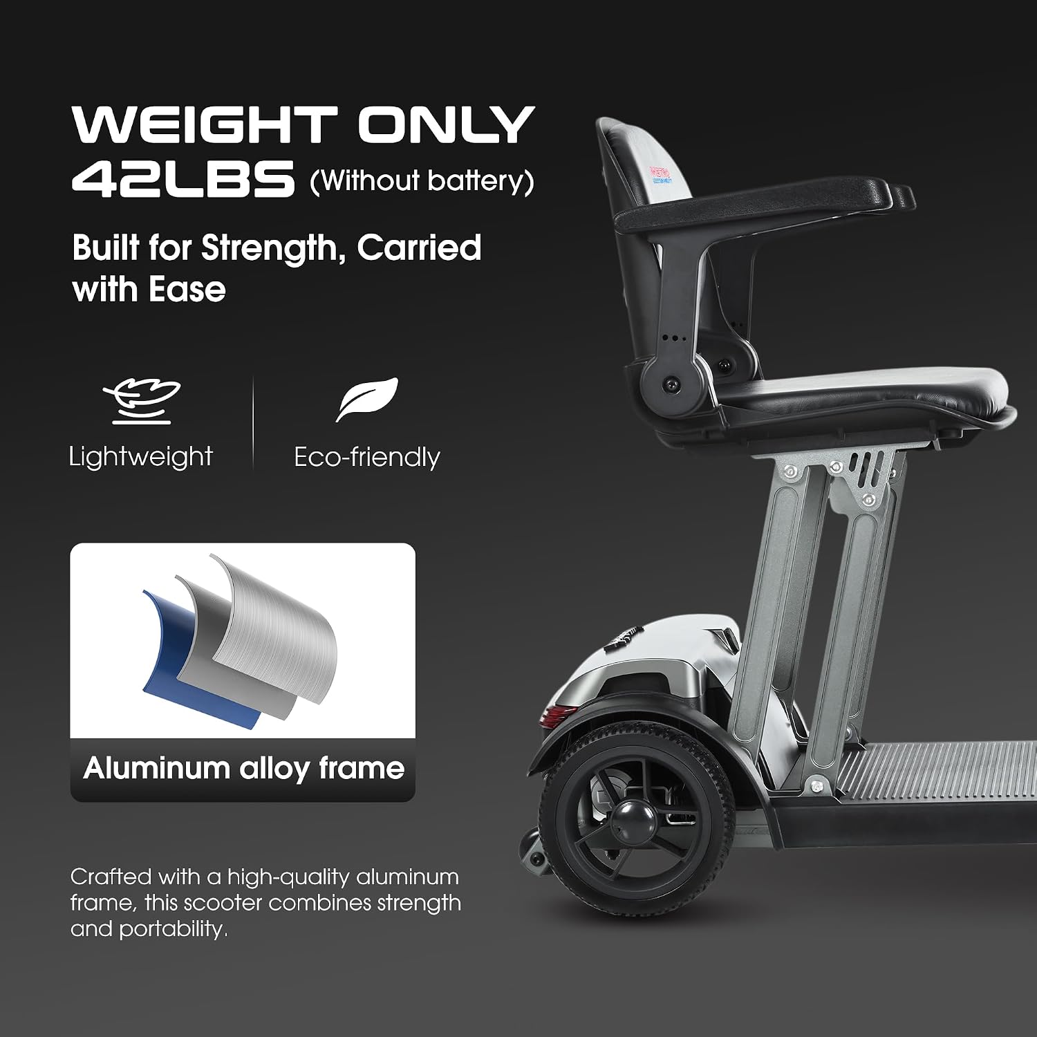 Metro Mobility 4 Wheel Foldable Mobility Scooter for Adults - 300 lbs Capacity Electric Mobility Scooters for Seniors - Long Range Power Extended
