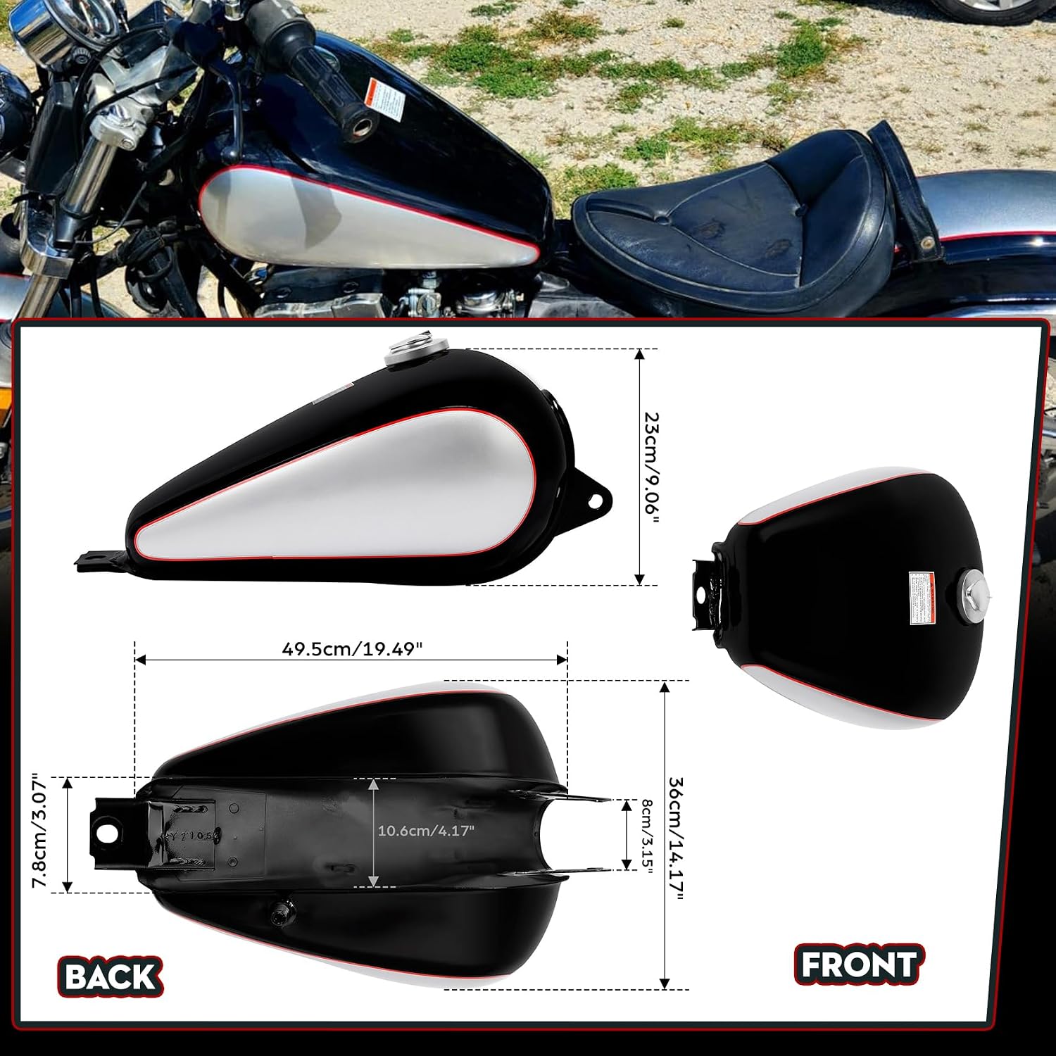 SLMOTO 3.4 Gallon Motorcycle Gas Tank W/Cap Fit For Honda Rebel 250 CMX250