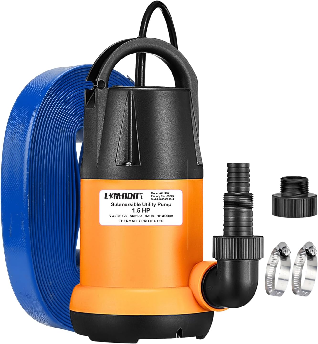 Sump Pump Submersible With 25Ft. Hose, Submersible Pump, 25Ft Cord, 4000GPH | 1.5HP Water Pump Submersible With 25ft. Hose Kit, Utility Pump