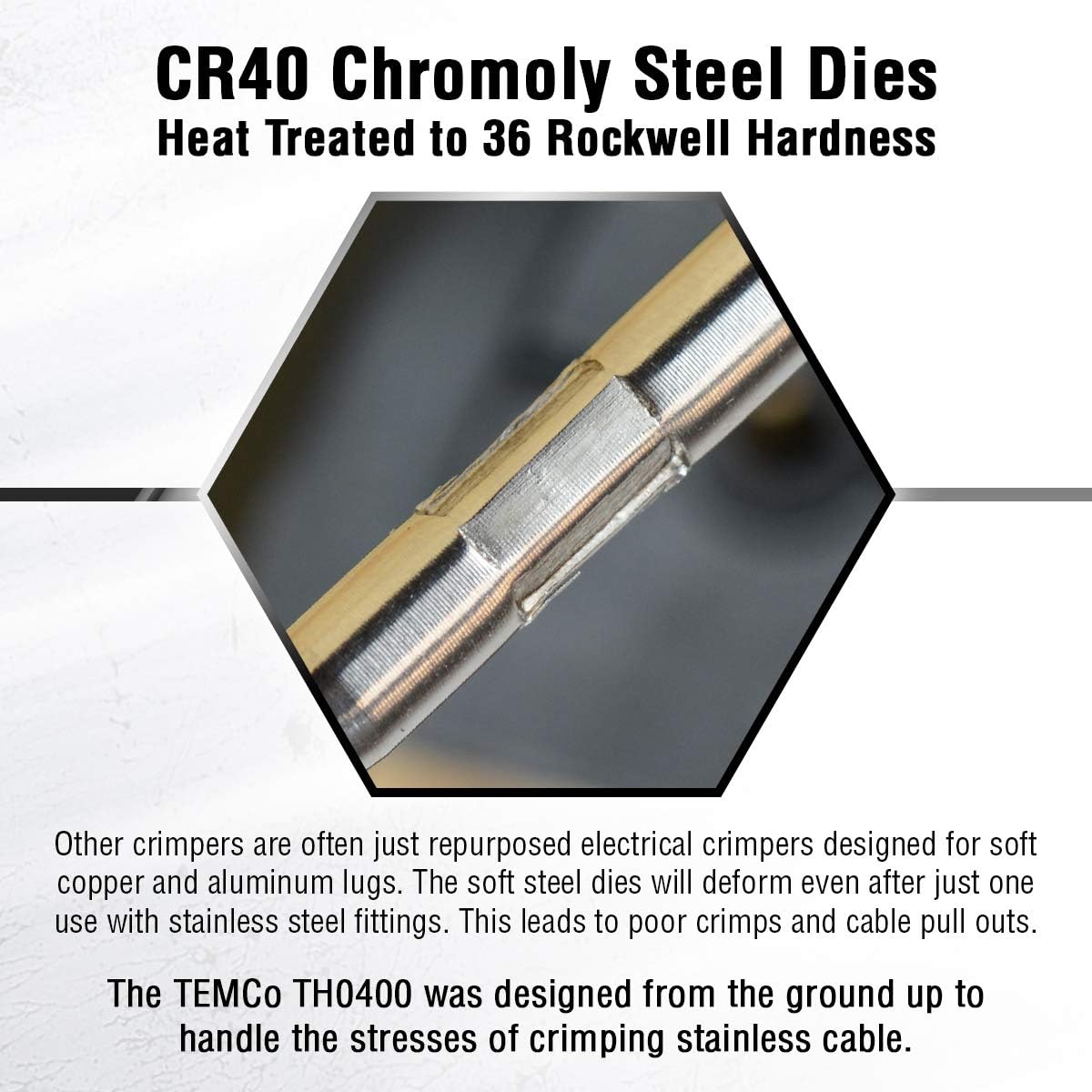 TEMCo Hydraulic Hand Crimping Tool for 1/16" to 1/4" Stainless Steel Cable Railing Fittings (Custom Cable Railing Crimper) – 11 US TONS Crimping