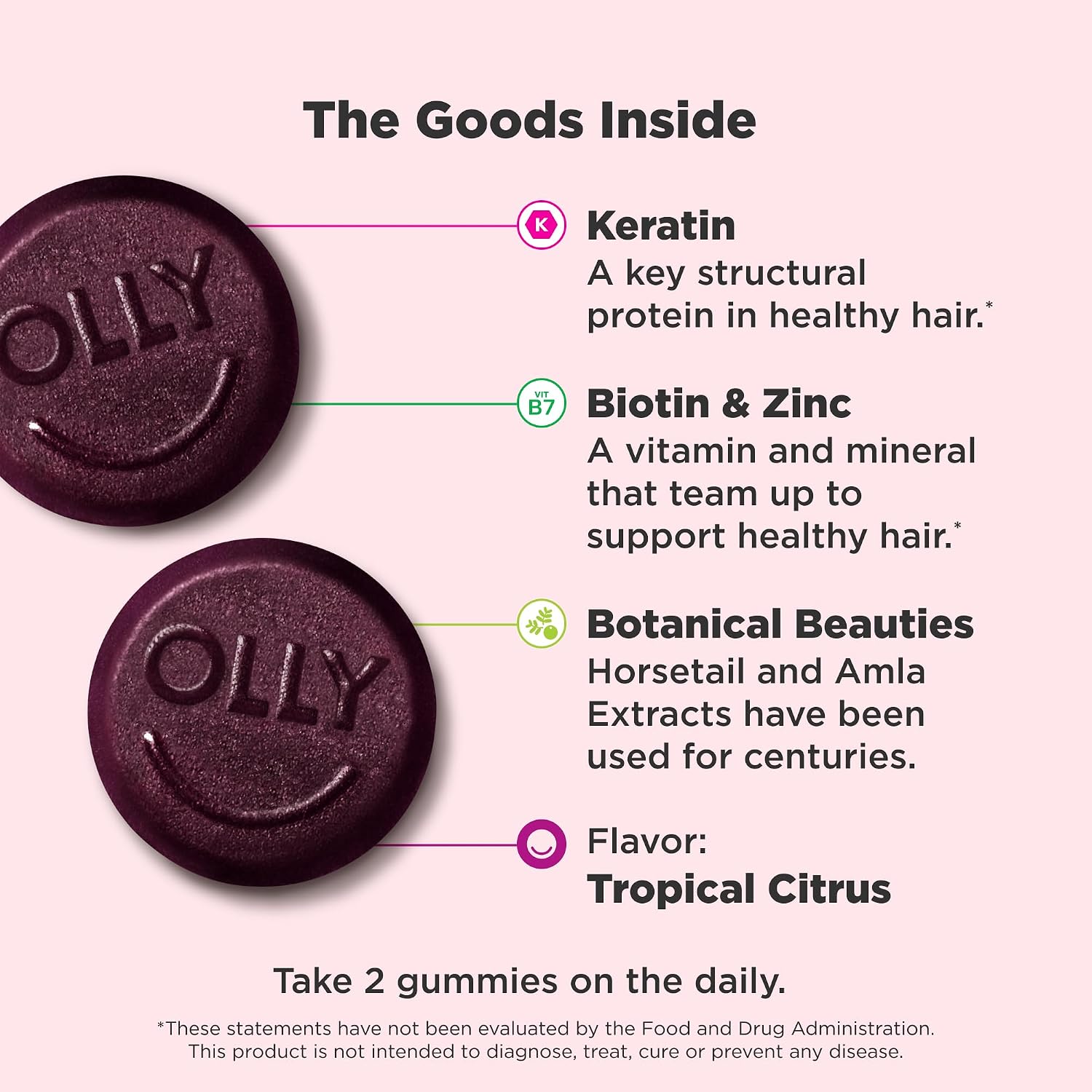 OLLY Heavenly Hair, Supports Healthy Hair,* Keratin, Biotin - 60 Count