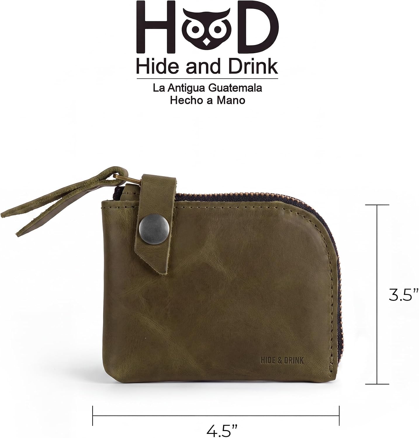 Hide & Drink, Leather Zippered Wallet, Holds Up to 6 Cards Plus Folded Bills, Pouch Organizer, Cash Holder, Travel Essentials, Mini, Pocket-Size, Handmade (Bourbon Brown)