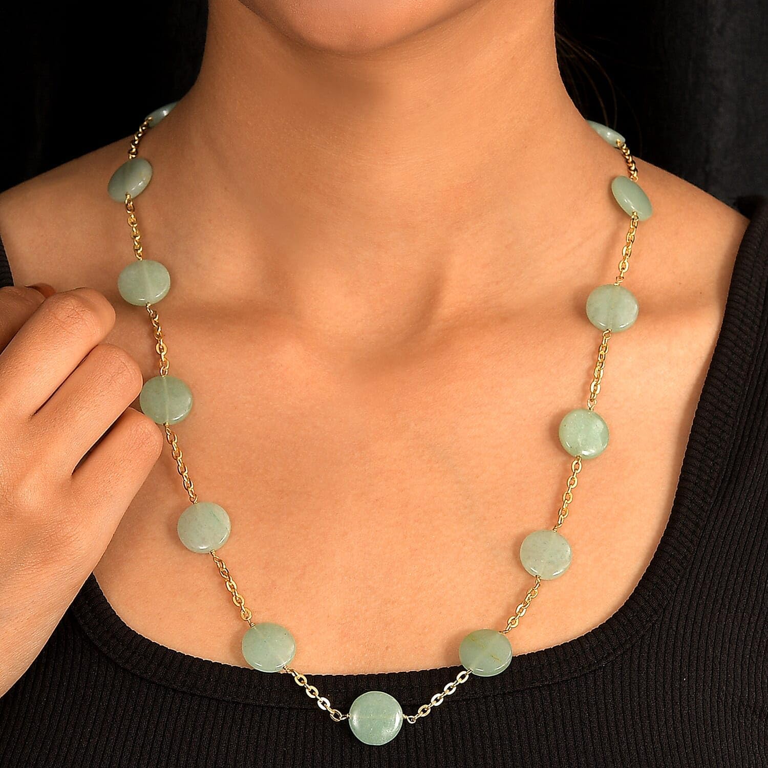 Beaded Necklace 24-26 Inches in ION Plated Gold Stainless Steel