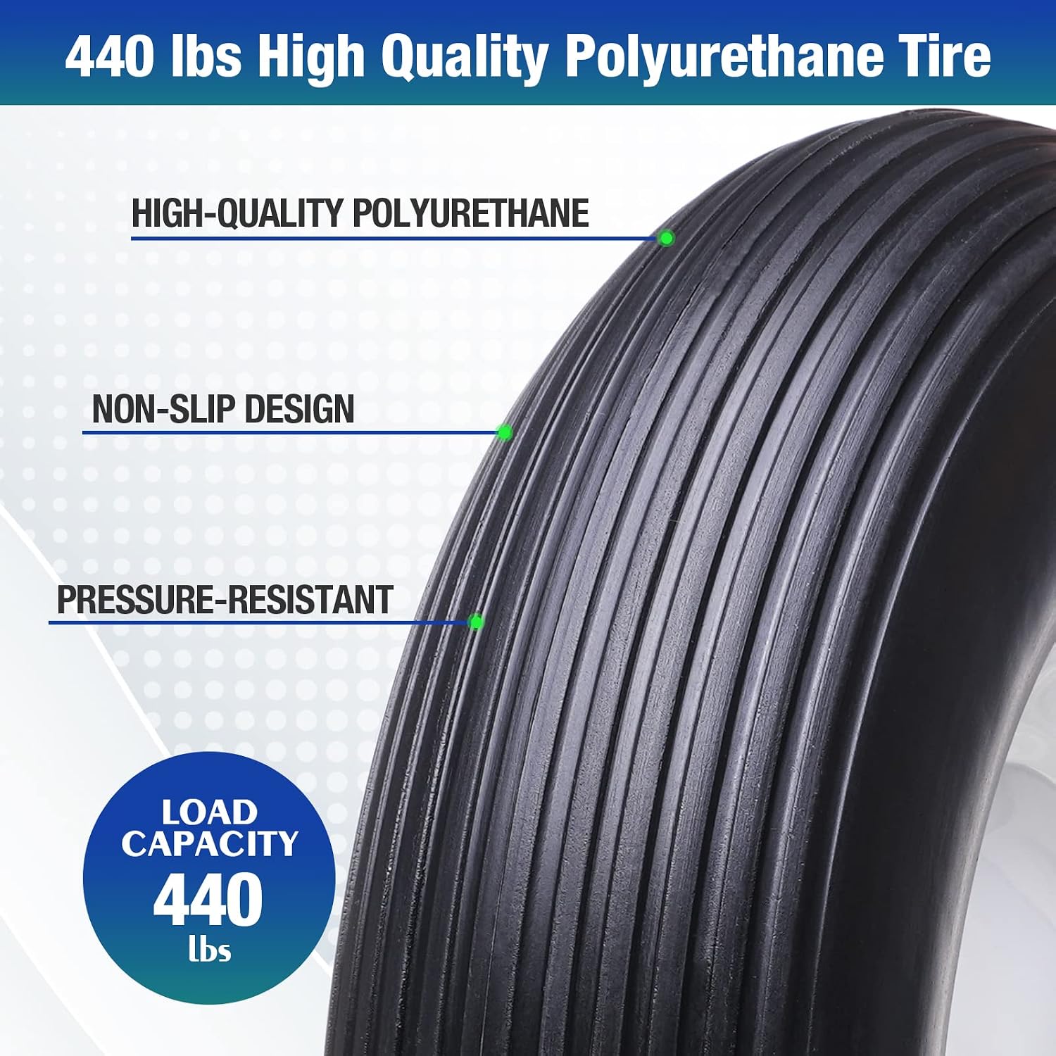 16" 4.80/4.00-8 Flat Free Solid Polyurethane Tire and Wheel with 2Pcs 3/4" Bearing, 1 Pack PU Airless Tires with 5/8" Ball Bearings 6" Iron Hub for Hand Truck/Tool Cart/Garden Carts, 1 Pc