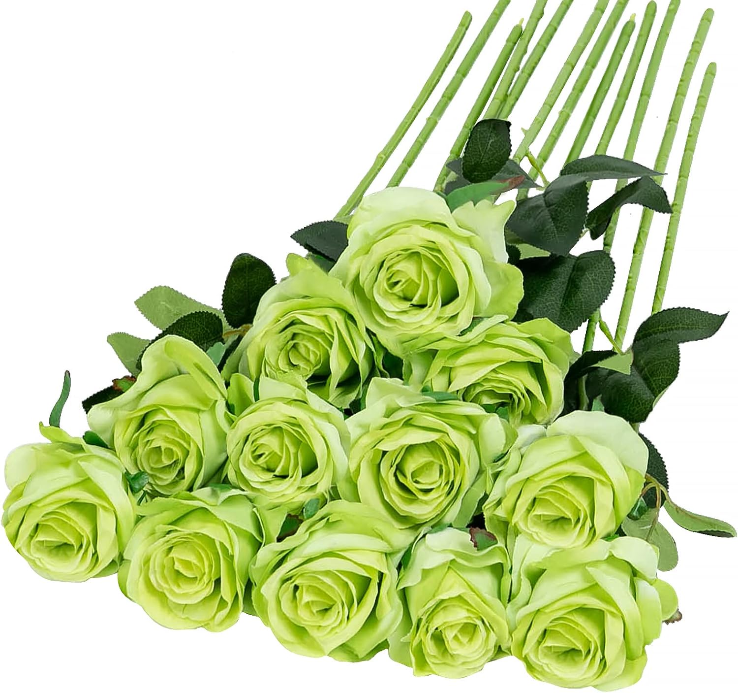 Hawesome 12PCS Artificial Silk Flowers Realistic Roses Bouquet Long Stem for Home Wedding Decoration Party (Yellow, 6 Flowers 6 Buds)