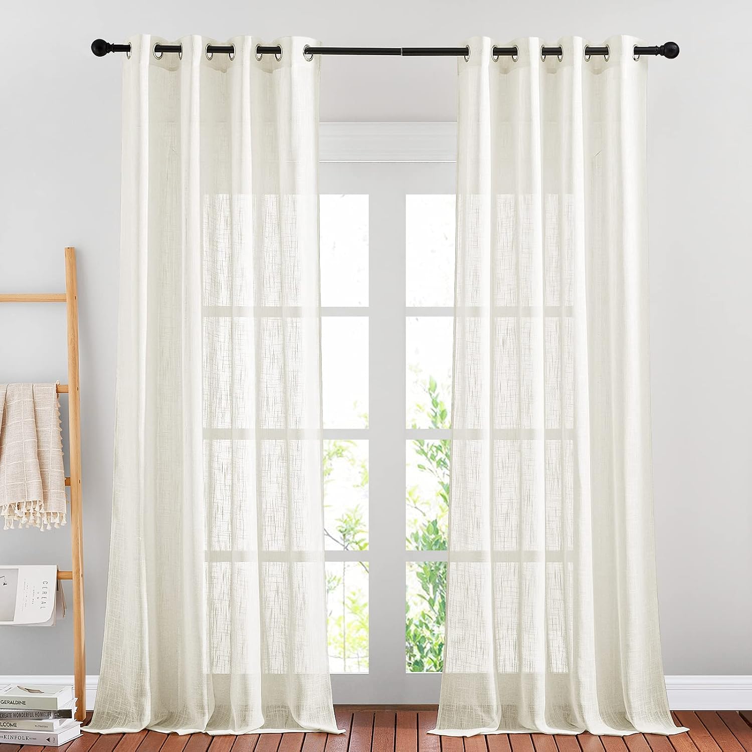 NICETOWN Linen Curtains White Semi Sheer 72 inch Long for Windows, Privacy with Light Filtering Grommet Top Window Treatments for Bedroom/Living Room