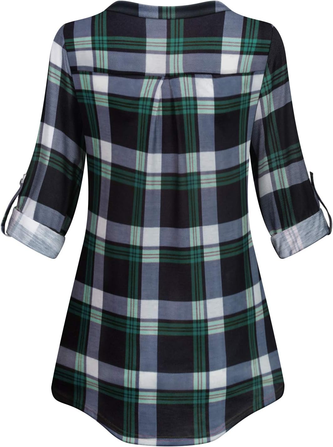 Tanst Sky Womens Casual Long Sleeve Zipped V Neck Plaid Tunic Blouses