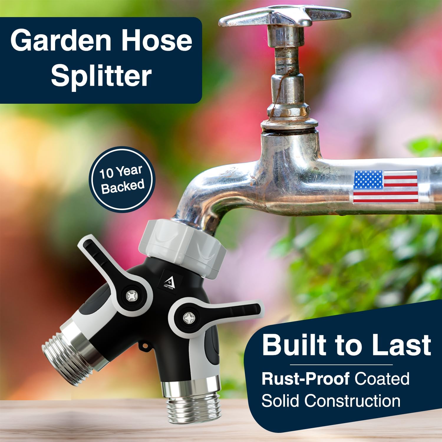 DBR Tech® Hose Splitter 2 Way, Heavy Duty Metal Connector, Two Way Garden Hose Splitter, High Flow Spigot Faucet Bib Adapter