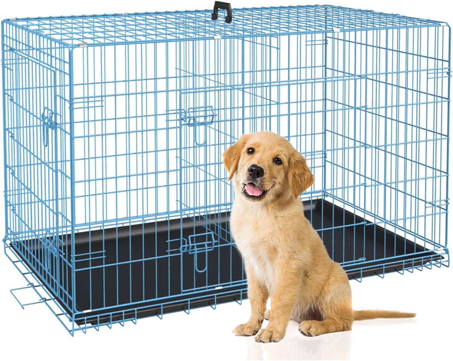 BestPet | Dog Crate | 48" | Black | Foldable Metal Kennel with Double Doors