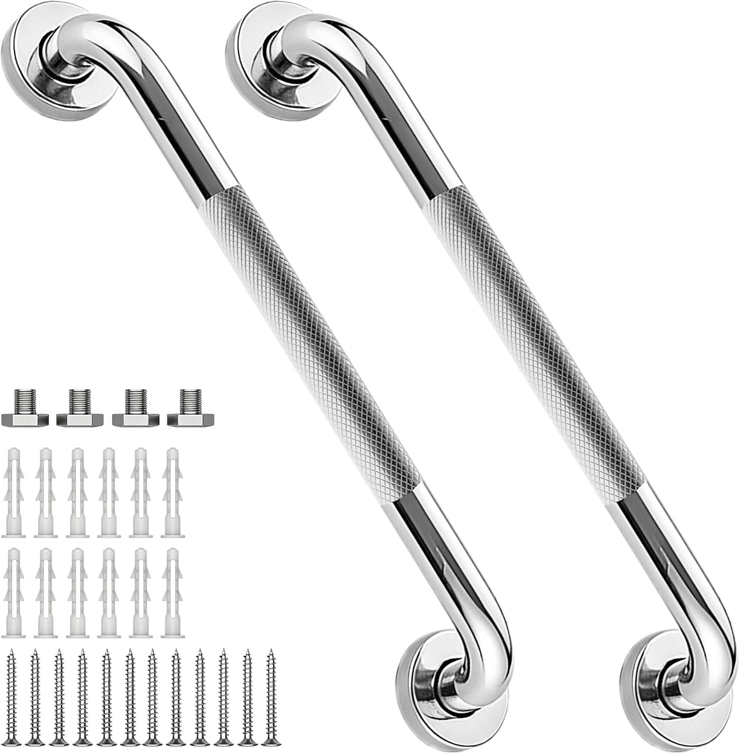 12 Inch Shower Grab Bar 1.25" Dia,Brushed Nickel Anti Slip Bathroom Grab Bar, 304 Stainless Steel Knurled Handicap Grab Bars, Safety Support Handrail,Bath Shower Handle for Elderly Injury Senior