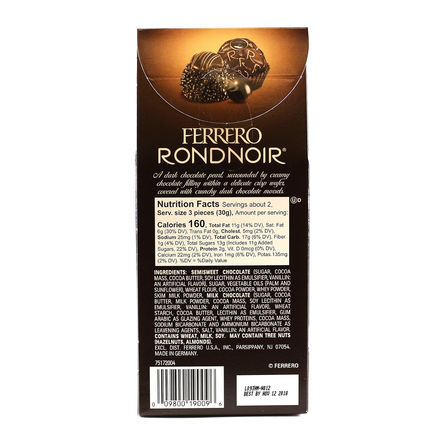 Ferrero Chocolates Rondnoir Dark 2.7oz/79g (Pack of 3)