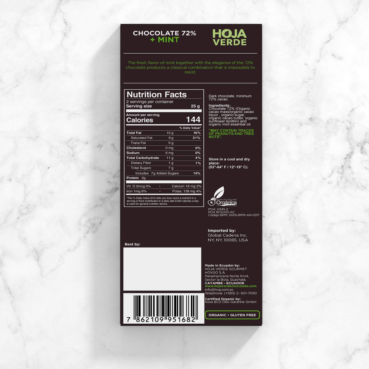 Hoja Verde Dark Chocolate Sugar, Dairy Free Bars, Keto Friendly, Certified Organic | Vegan, Natural, Non-GMO and Gluten Free (100% Pure)
