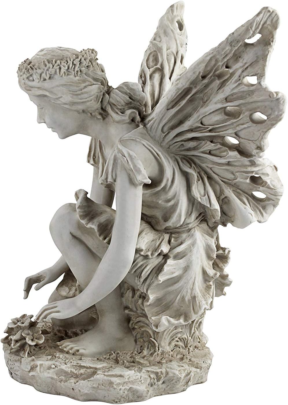 Design Toscano KY71004 Fiona The Flower Fairy Garden Statue, 17 Inch, Antique Stone