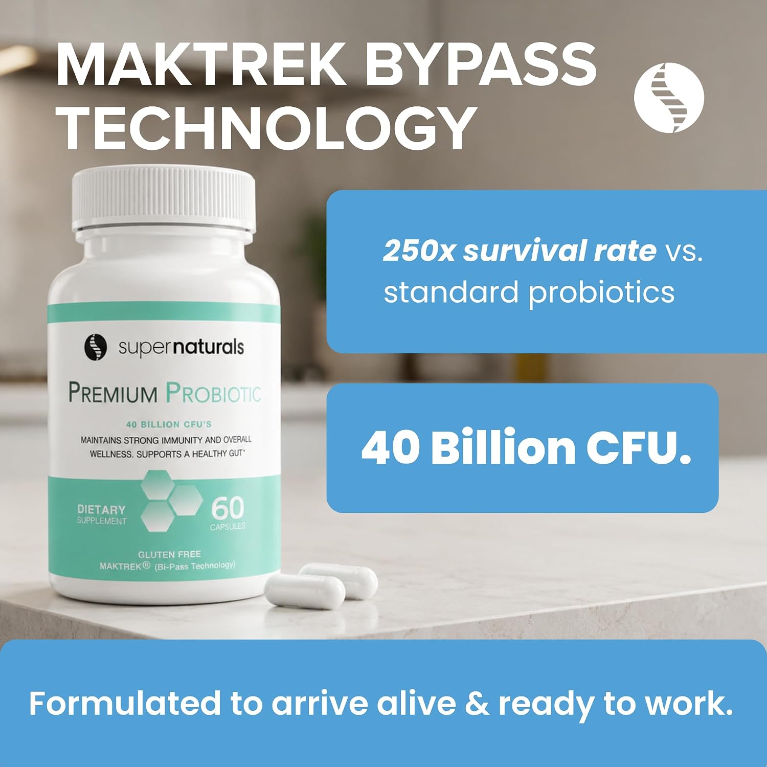 Premium Probiotics, 40 Billion CFU Probiotics for Digestive Health, Made with MAKTrek Bipass Technology, Women & Mens Probiotics for Gut Health