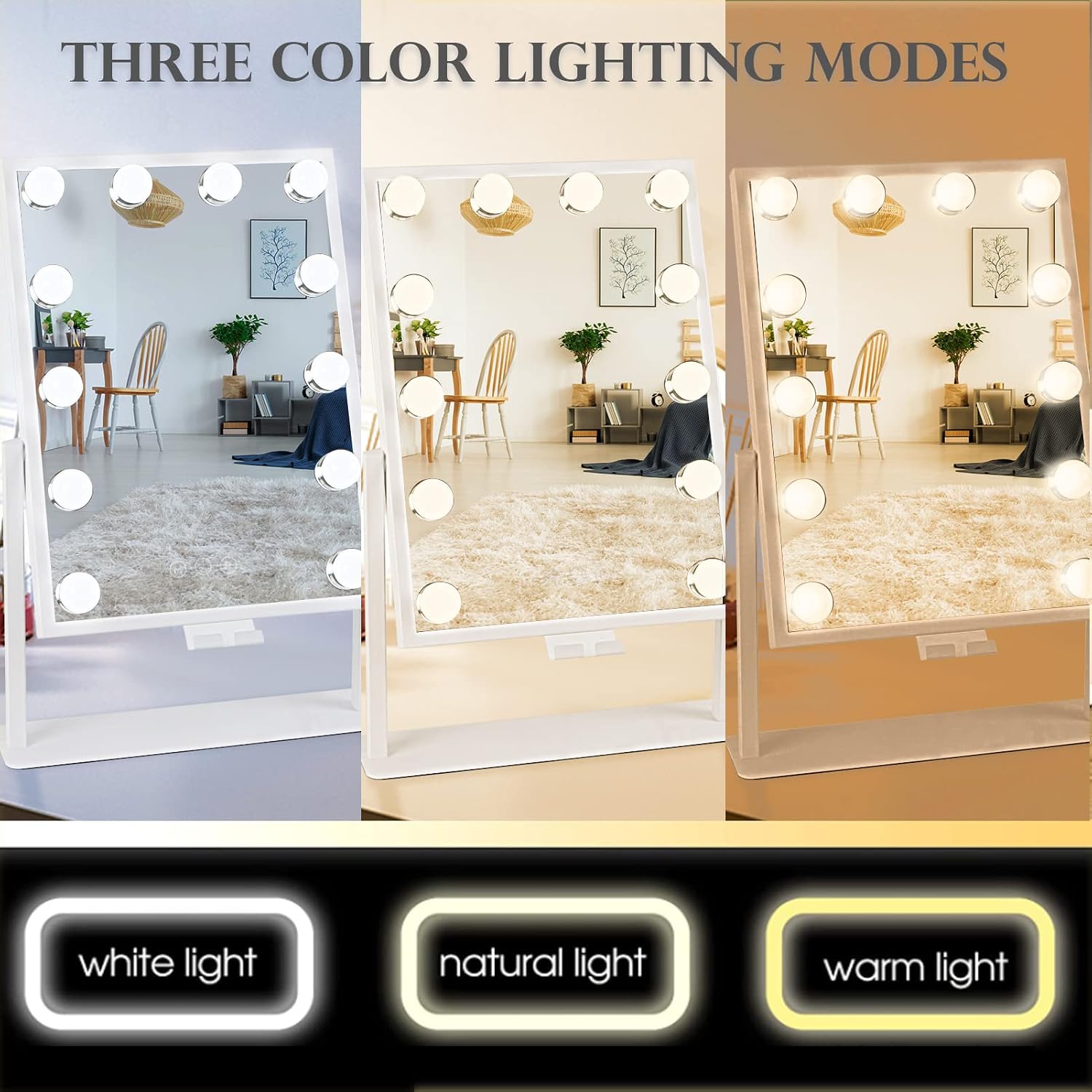 BWLLNI Lighted Makeup Mirror, White Vanity Mirror with Lights,9 LED Bulbs