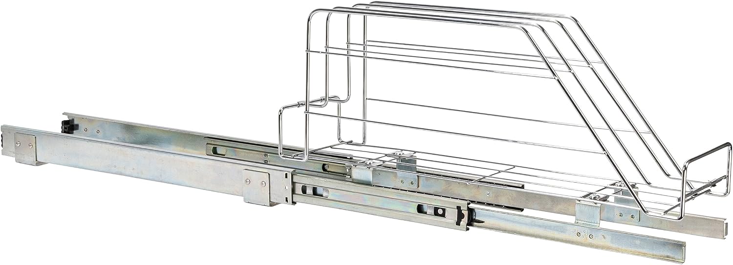 Household Essentials Glidez 2‑Tier Multipurpose Chrome‑Plated Steel Pull‑Out/Slide‑Out Under Cabinet Organizer, Chrome Finish
