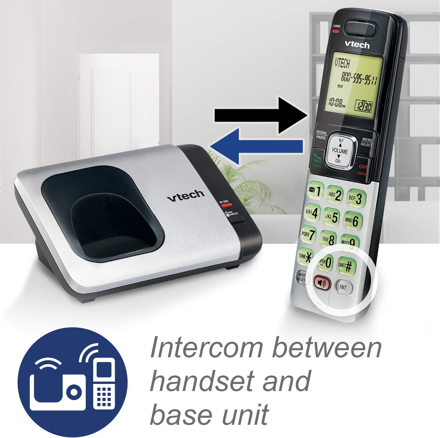 VTech CS6719-2 2-Handset Cordless Phone with Caller ID/Call Waiting, Handset Intercom & Backlit Display/Keypad, Silver