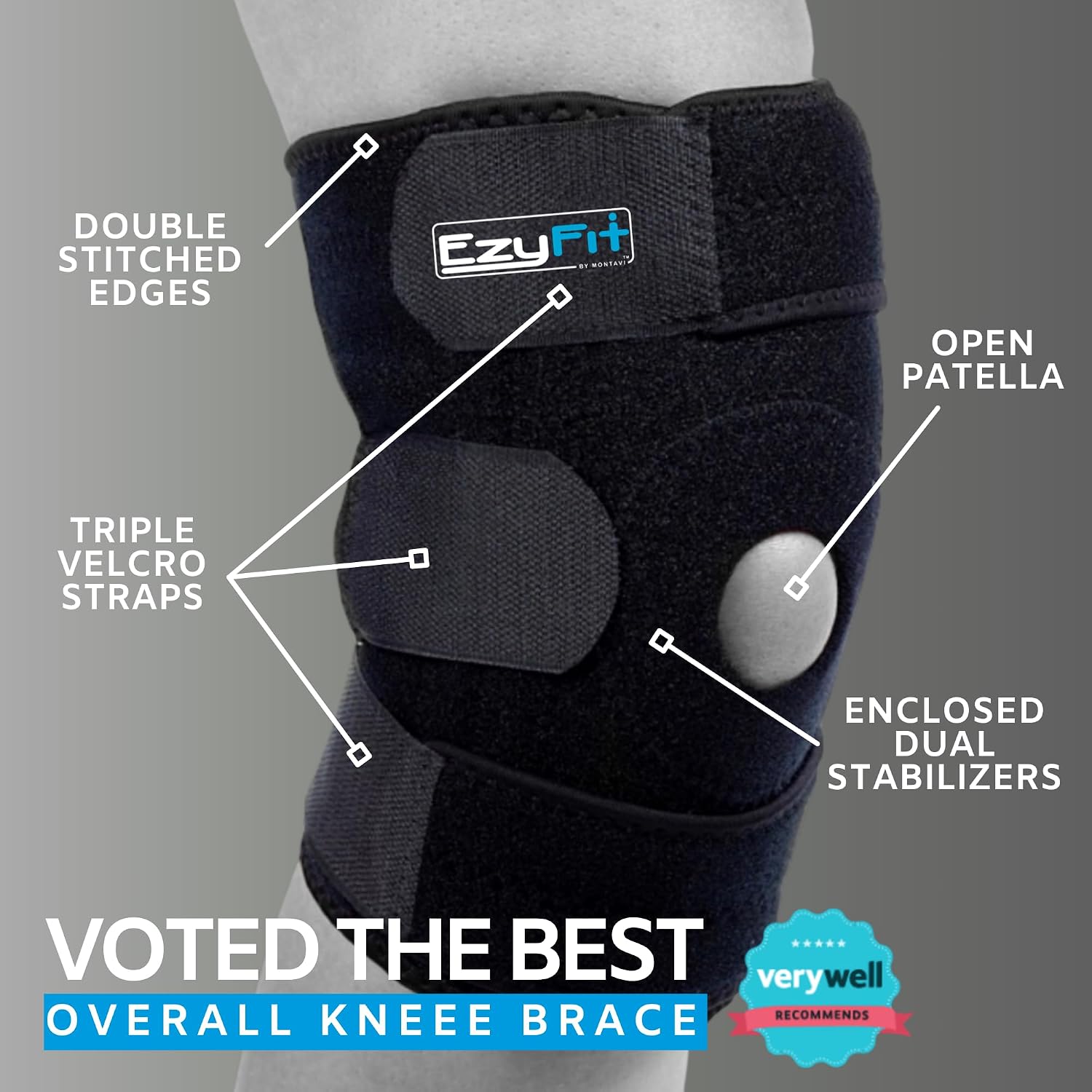 EzyFit Knee Brace - Adjustable Support for Arthritis, ACL Meniscus Tear & Knee Pain Relief or Injury Recovery - Plus Dual Side Stabilizers for Men & Women - Large Size - 14" - 17"