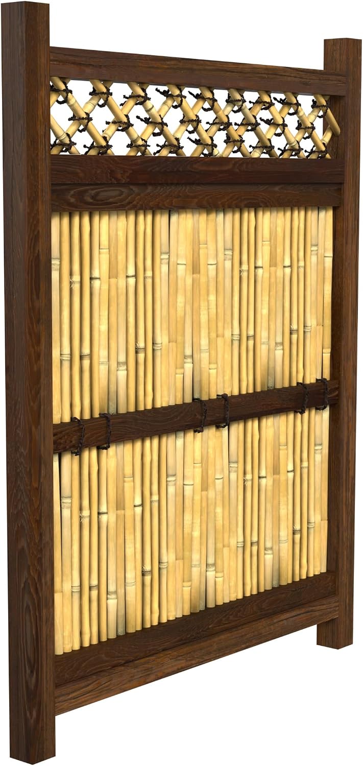 Red Lantern 4 x 1.5 ft. Japanese Bamboo Kumo Fence Panel, 4ft. x 2ft, Brown