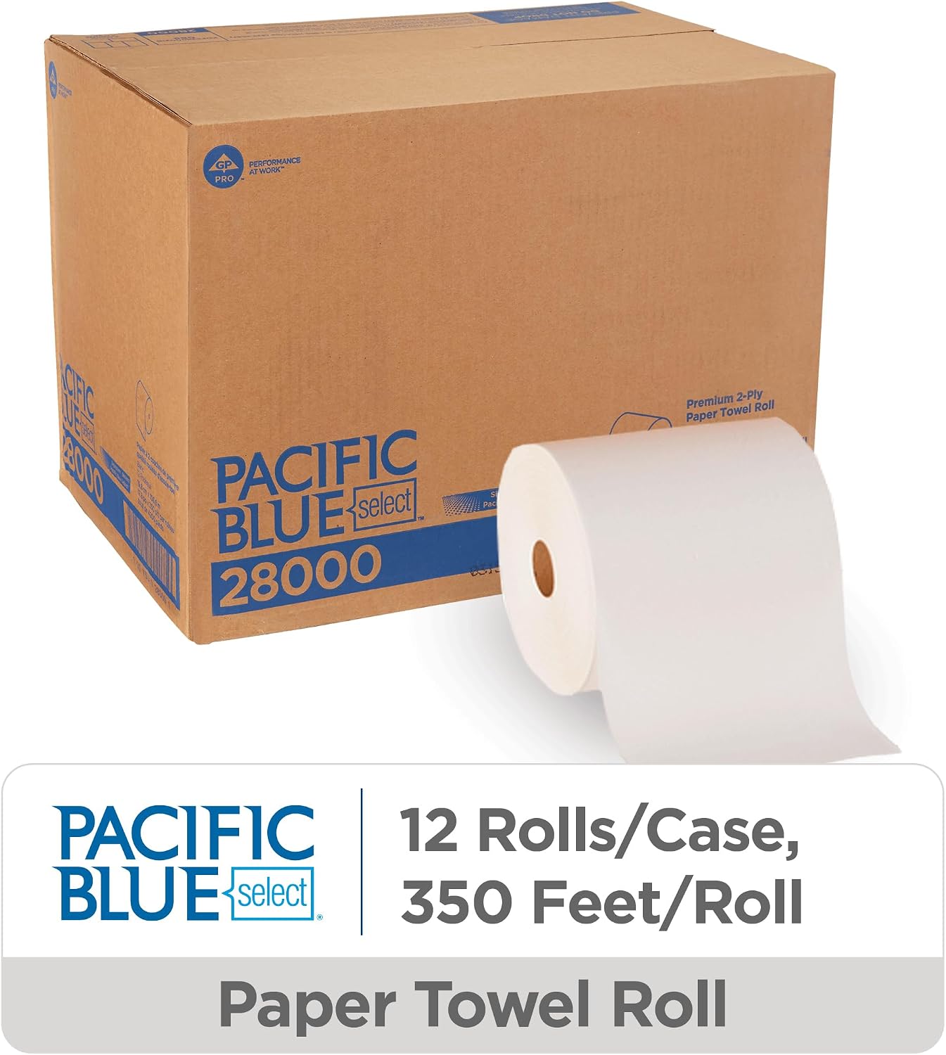 Georgia-PacificBlue Basic Paper Towel Rolls by PRO, White, 28706, 350 Feet Per Roll, 12 Rolls Per Case