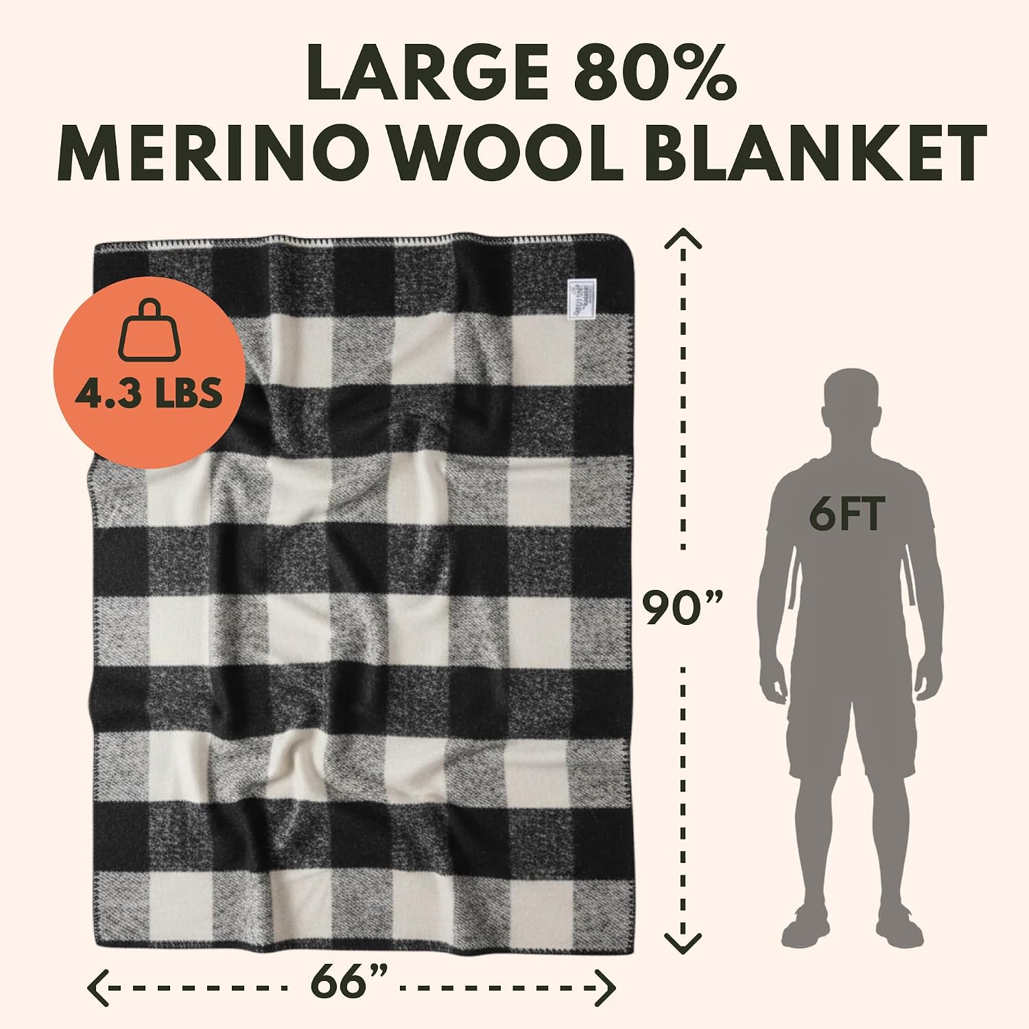 Woolly Mammoth Woolen Company Merino Wool Blanket, 66" x 90" Moss | Temperature Regulating - Fire-Resistant - Warm Camping Blanket for Car Emergency Kits, Picnics, Summer Festivals and Stadiums
