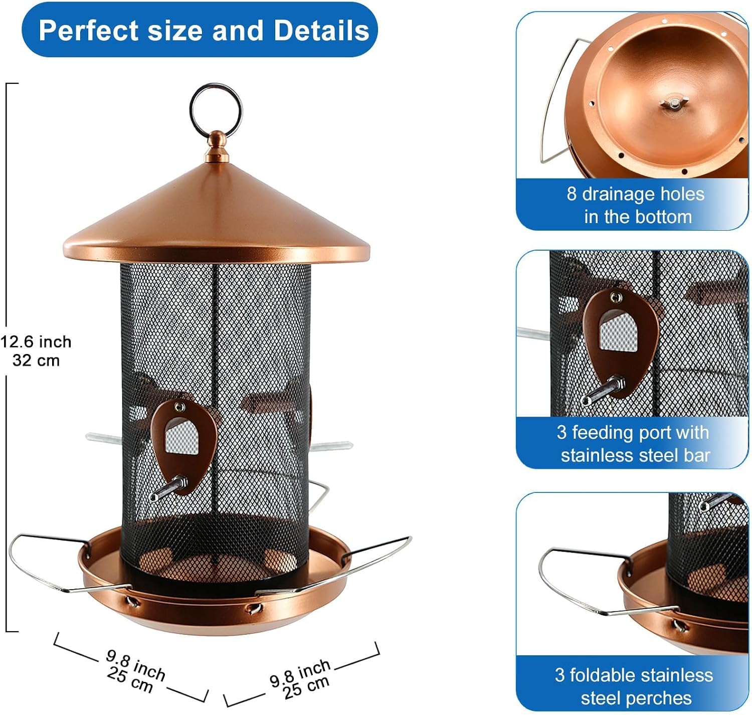 Large Bird Feeders for Outside: 3-5LB Capacity Seed Feeding | 12.6inch Easy Hanging for Tree Garden Yard Outside Decor Cardinal Finch - Gardening