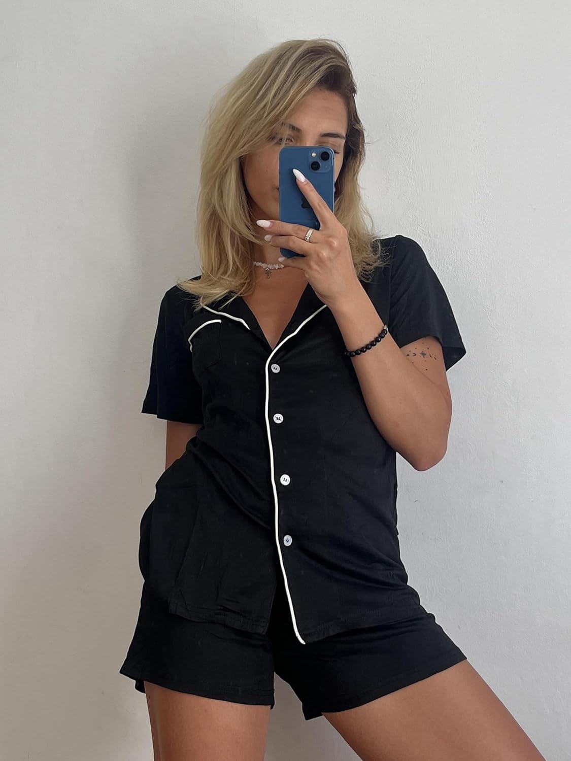 Ekouaer Pajamas Set for Women Short Sleeve Sleepwear Button Down Pj XS-XXXL | Summer 2 Piece Lounge Set, Soft Fabric, Drawstring Waistband, for Bridesmaid Bride Party, Plus Size, Petite, Cute Pattern