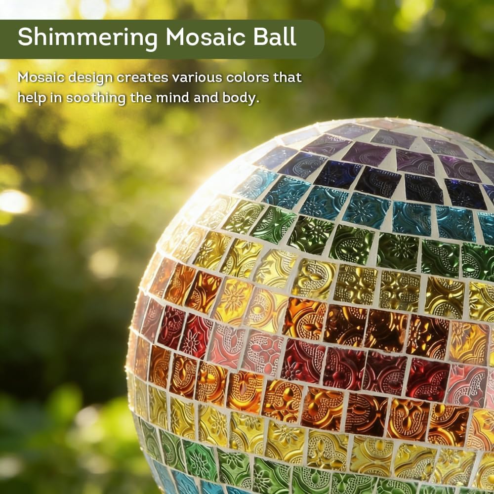 Lily's Home Colorful Mosaic Glass Gazing Ball, Designed with a Stunning Holographic Petal Mosaic Pattern to Bring Color and Reflection to Any Home and Garden, Red and Gold (10" Diameter)