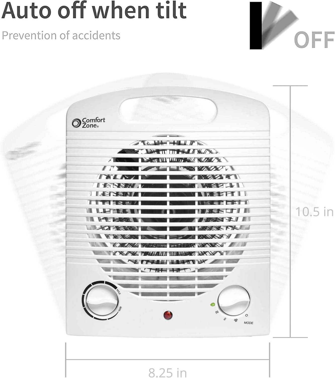 Comfort Zone Indoor Space Heater, Portable, Fan Forced, Electric, Adjustable Thermostat, Overheat Sensor, Safety Tip-Over Switch, & Stay Cool Housing