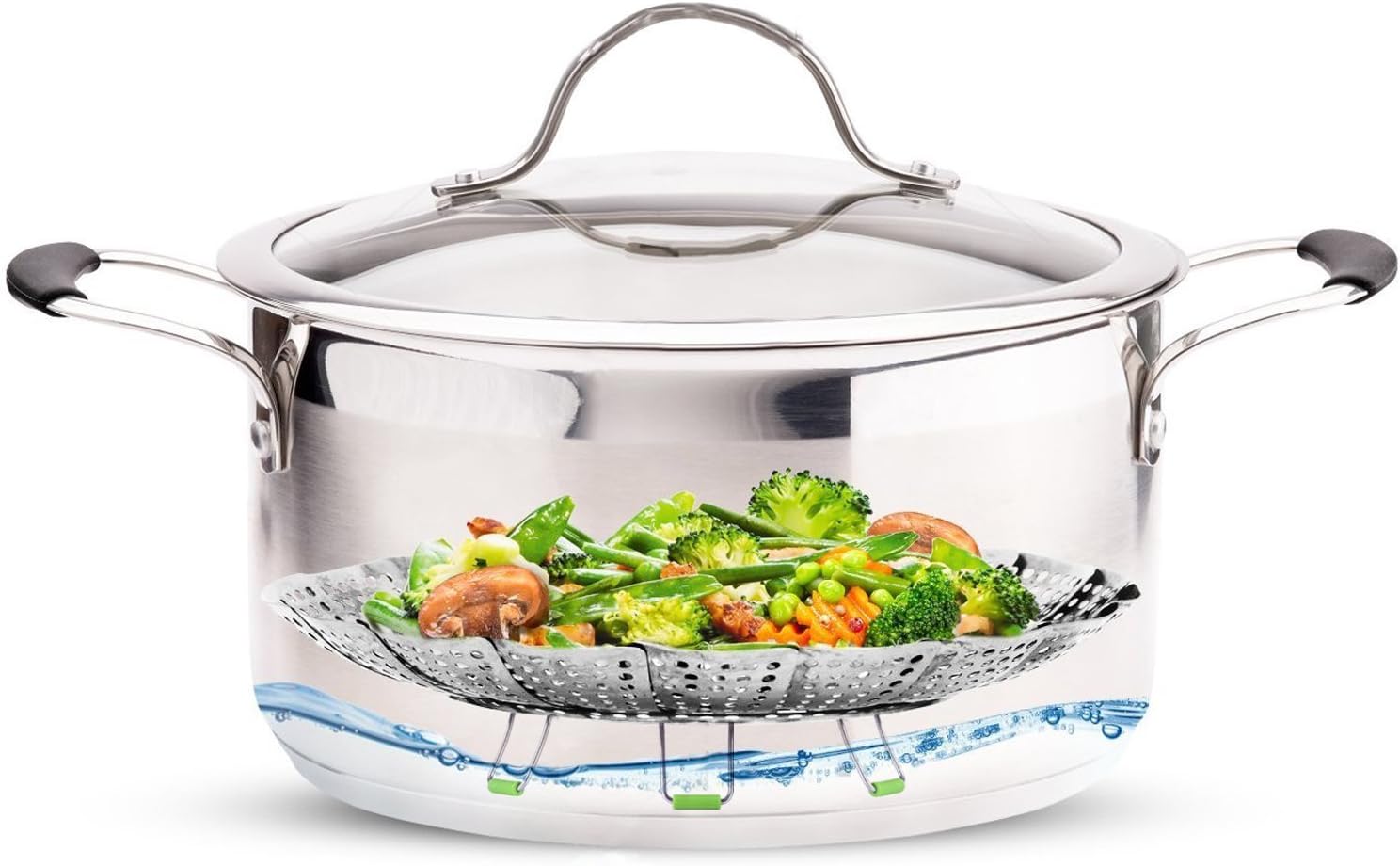 Consevisen Vegetable Steamer Basket for Cooking Food, Stainless Steel Veggie Steam Basket for Pot, Folding Expandable Steaming Insert with Extendable Handle Fits Various Size Pot, 7.1" to 11"