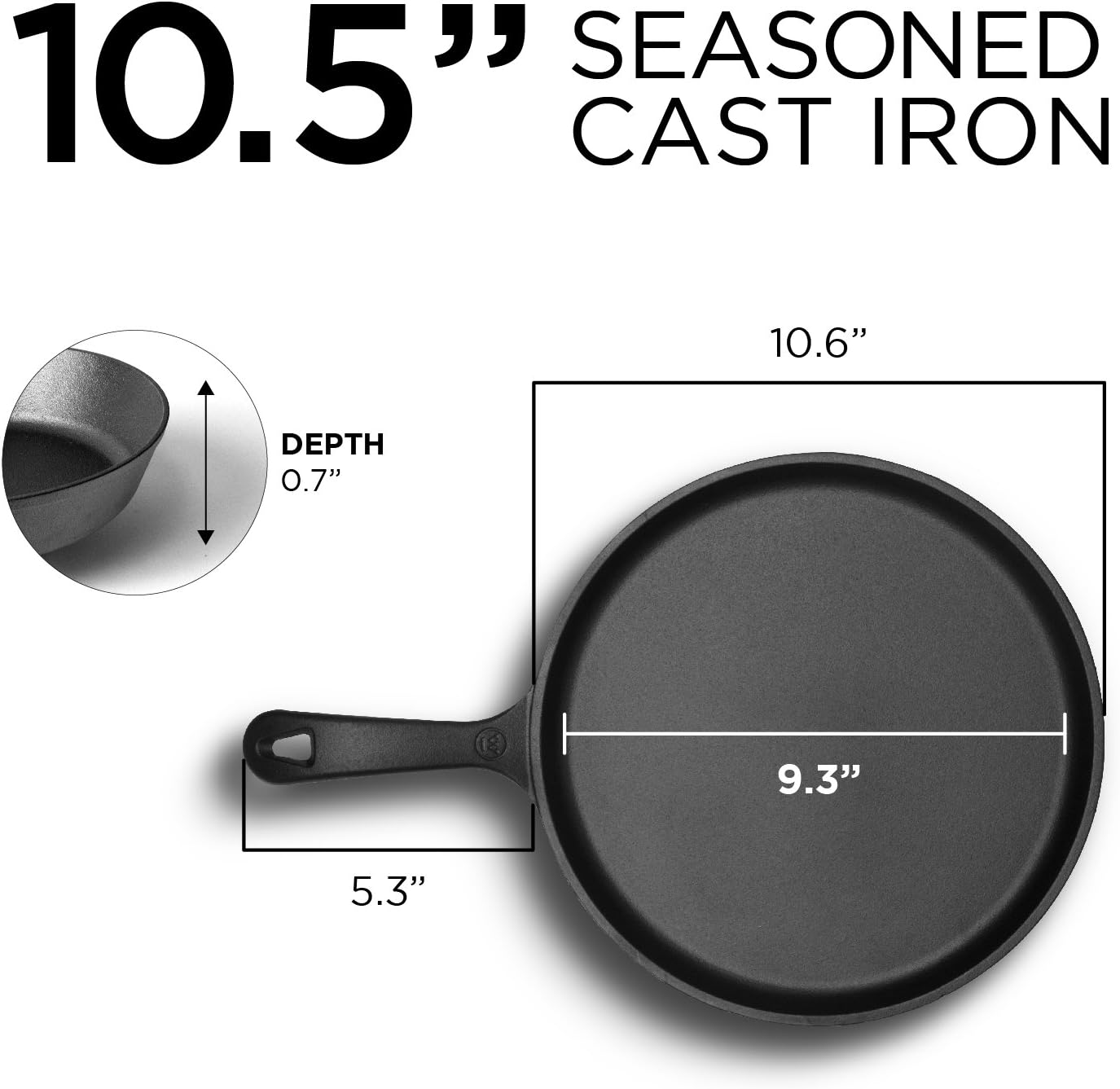 Commercial CHEF 10.5-Inch Cast Iron Round Griddle, Pre-Seasoned, CHFL911