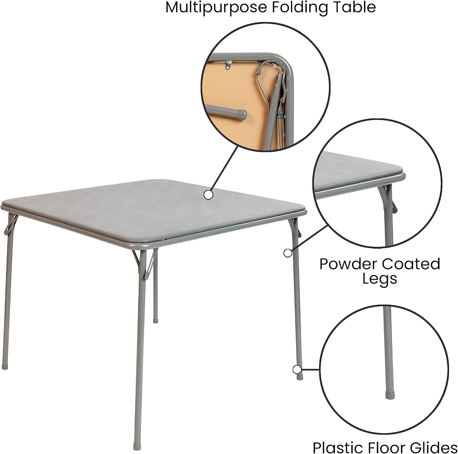 Flash Furniture Madelyn 33.5" Square Folding Multipurpose Card Table with Padded Vinyl Top, Portable Folding Game Table for 4 Players, Black