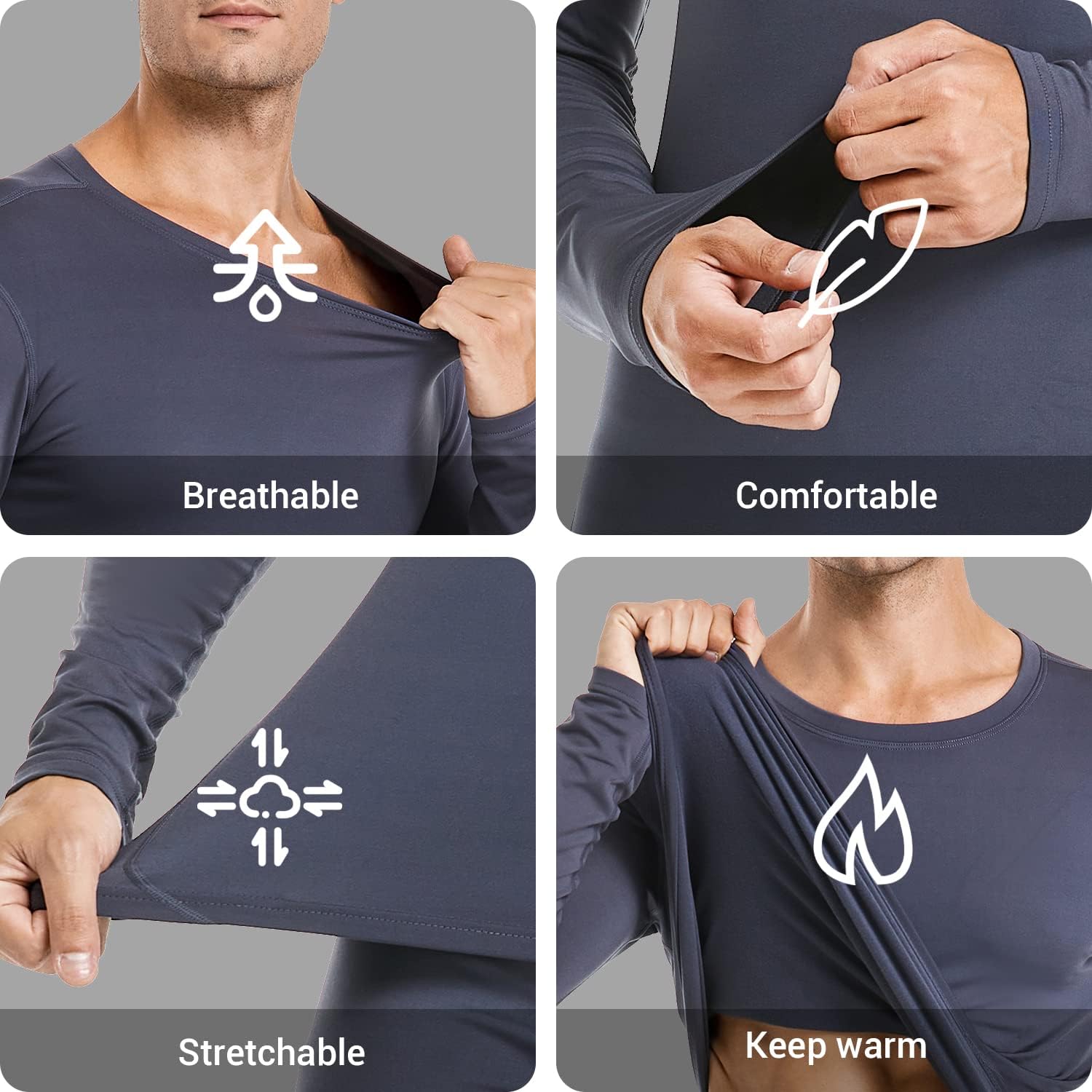 PISIQI Thermal Underwear Men Long Johns Set Ultra-Soft with Fleece Lined Base Layer Winter Skiing Warm Top & Bottom