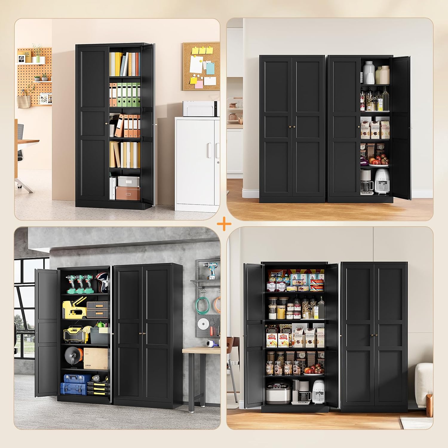 Metal Storage Cabinet with 2 Doors and 4 Adjustable Shelves - 61" White Kitchen Pantry Storage 5-Tier Tall Steel Cabinets Locker for Kitchen, Living Room, Dining Room