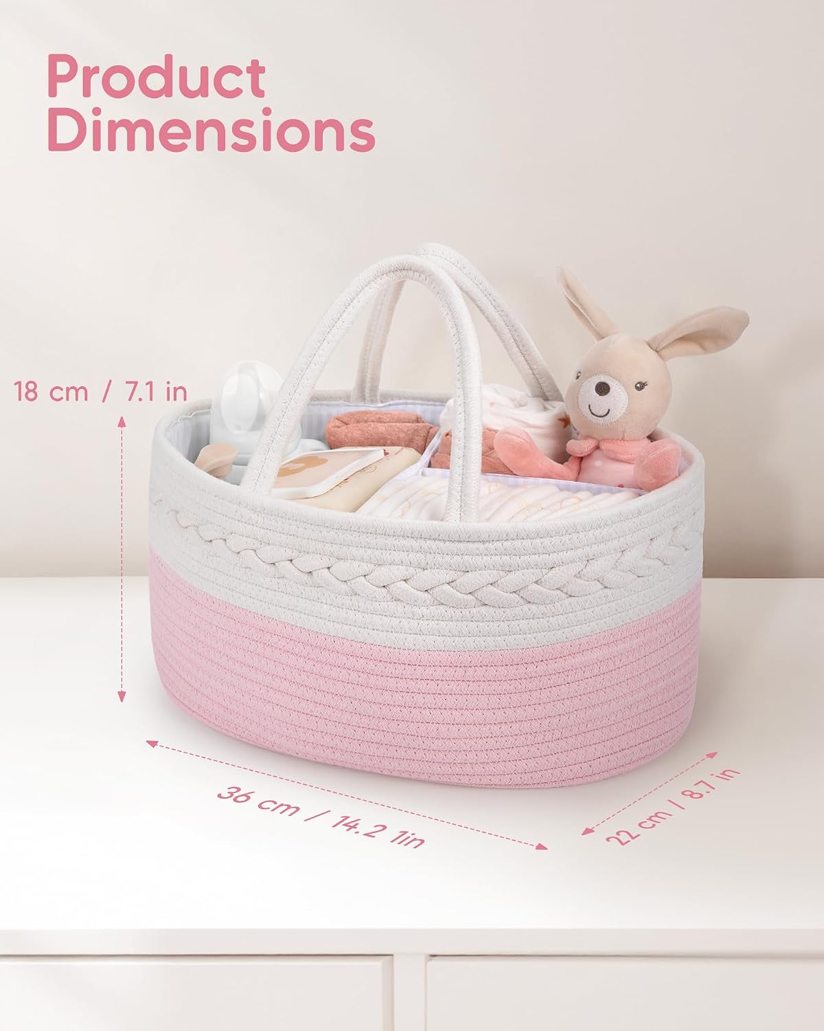 Maliton Diaper Caddy Organizer for Baby, Cotton Rope Baby Gift Basket, Portable Diaper Organizer for changing table, Nursery Storage Organizer