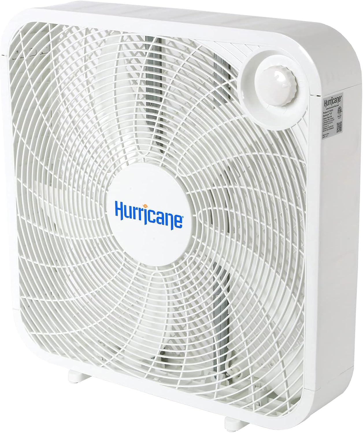 Hurricane Classic Floor Box Fan with 3 Speed Settings, White - 20in | Corded Portable Electric Air Cooling Unit w/ Powerful 2400 CFM Airflow for Home, Garage, Office, Bedroom & Basement