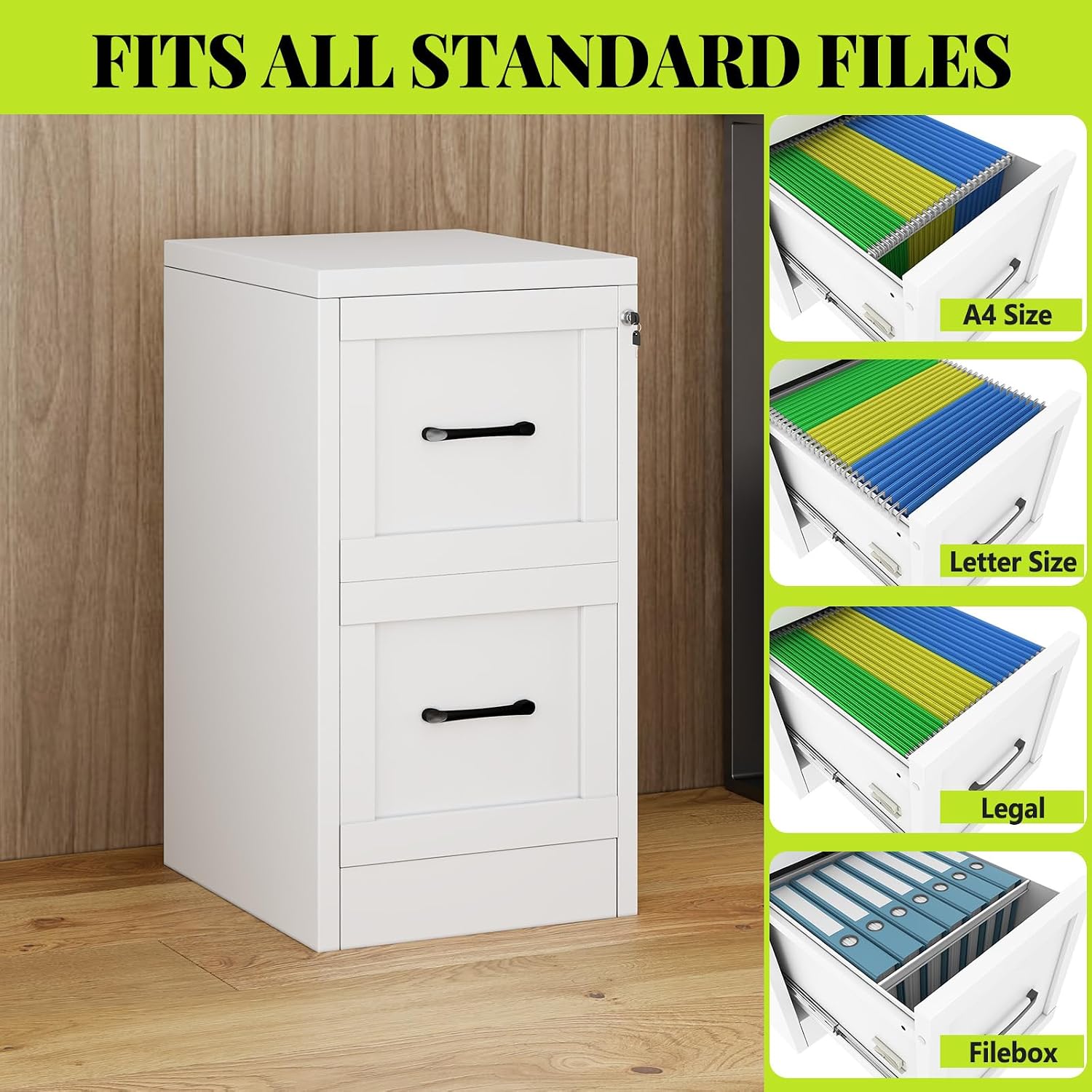 3 Drawer File Cabinet, Office Mobile Filing Cabinet, Printer Stand | All-in-One Office Storage, 3 Storage Drawers, 2 Adjustable Shelves, Lockable Cabinet, 4 Casters, 46.5-Inch Top