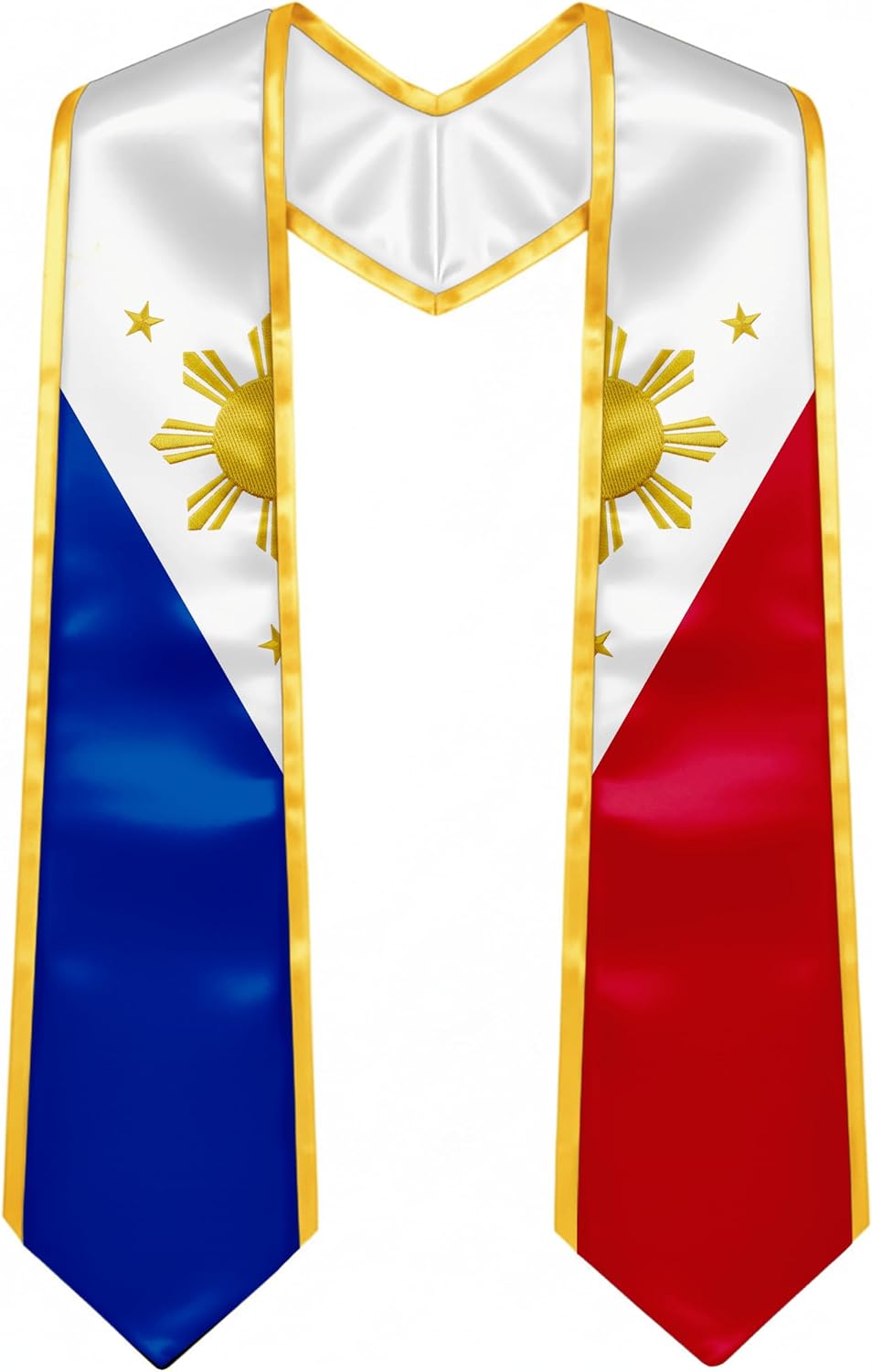 YOXEULL National Flag Embroidered Graduation Stole with Trim, Graduation Sash Graduates Gift, 72"