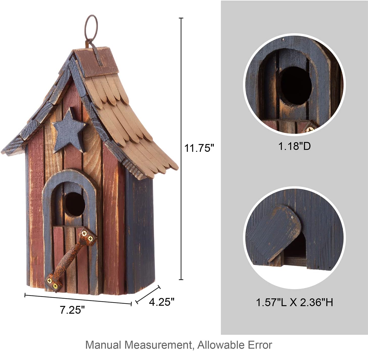 Glitzhome Birdhouses for Outdoors, Green Hand Painted Garden Wooden Bird House with Single Roof Hanging Bird House for Outside