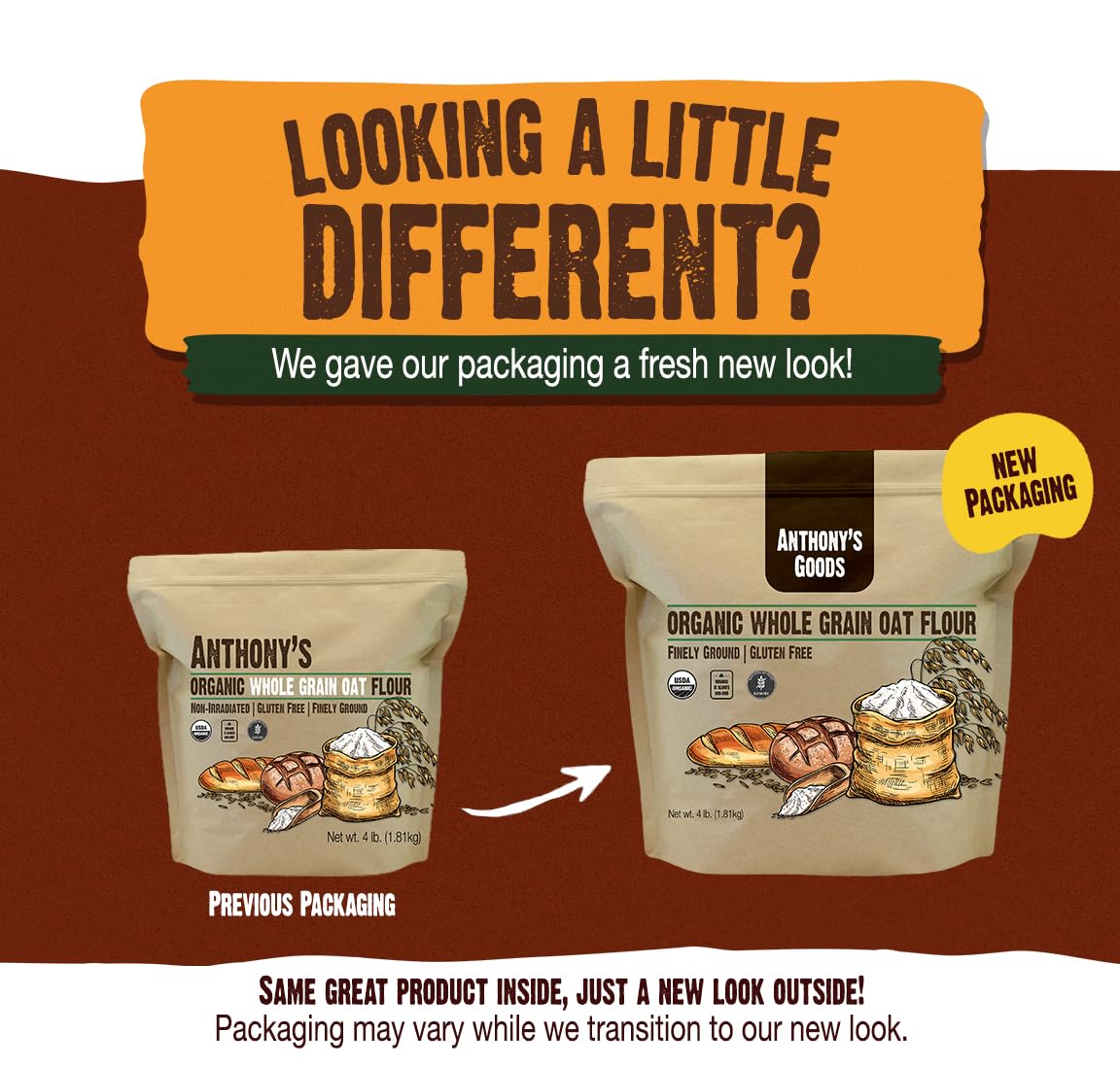 Anthony's Organic Whole Grain Oat Flour, 4 lb, Gluten Free, Non GMO, Non Irradiated, Finely Ground, Vegan