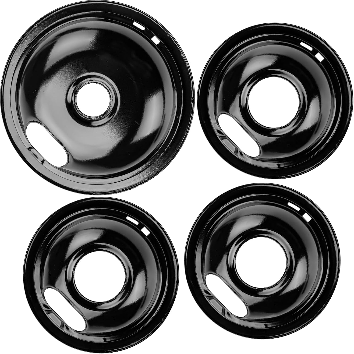 W10290350 W10290353 Porcelain Burner Drip Pans Compatible with Whirl-pool Electric Stove Range Top Drip Bowls Includes 1 Large 8-Inch and 3 Small