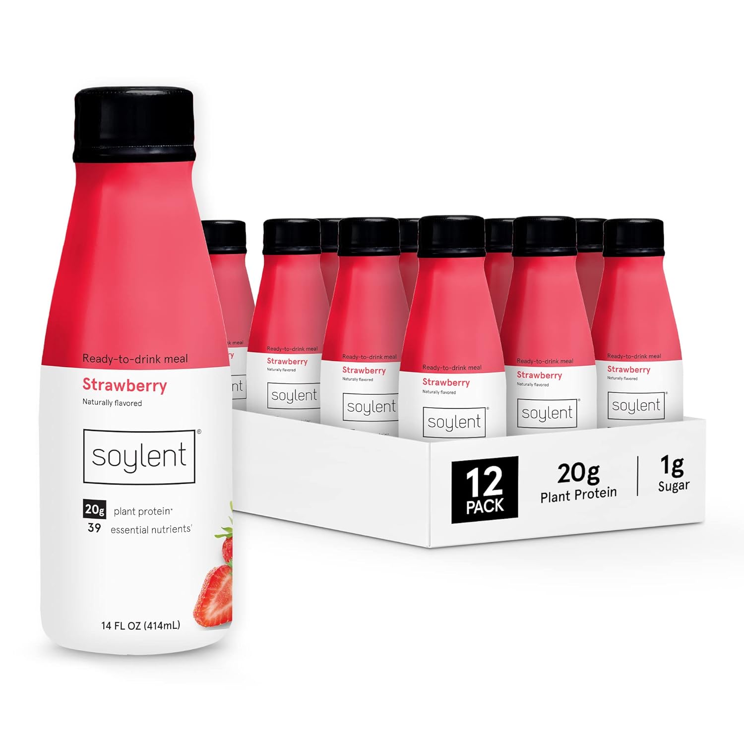 Soylent Creamy Chocolate Meal Replacement Shake, Ready-to-Drink Plant Based Protein Drink, Contains 20g Complete Vegan Protein and 1g Sugar, 14oz