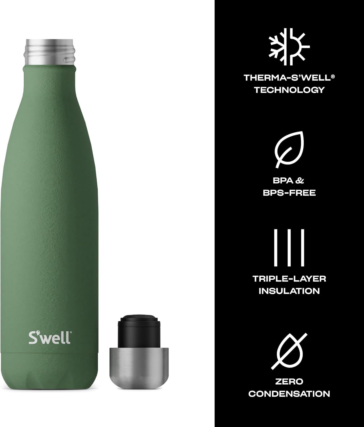 S'well Stainless Steel Water Bottle, 17oz, Blue Suede, Triple-Layered Vacuum Insulated Containers Keeps Drinks Cold for 36 Hours and Hot for 18, BPA Free, Perfect for On the Go